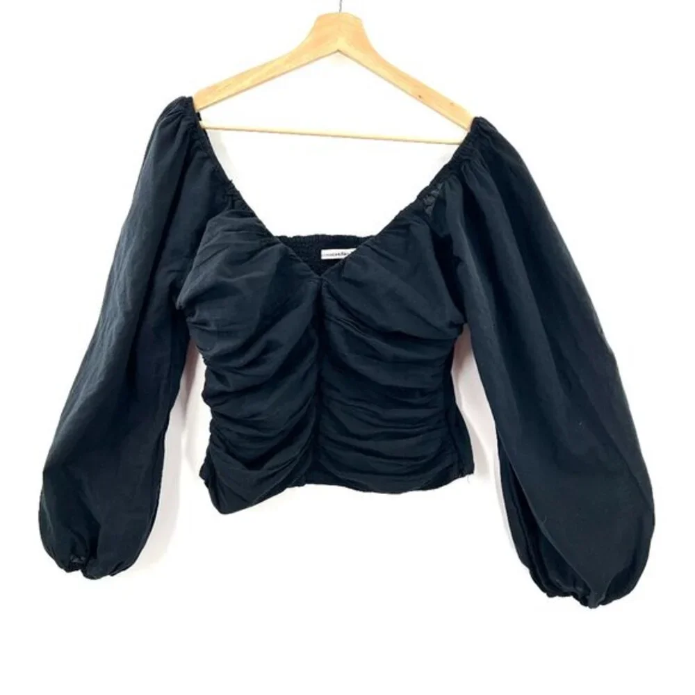 Abercrombie & Fitch‎ cropped puff sleeve poet blouse smocked peasant top black L